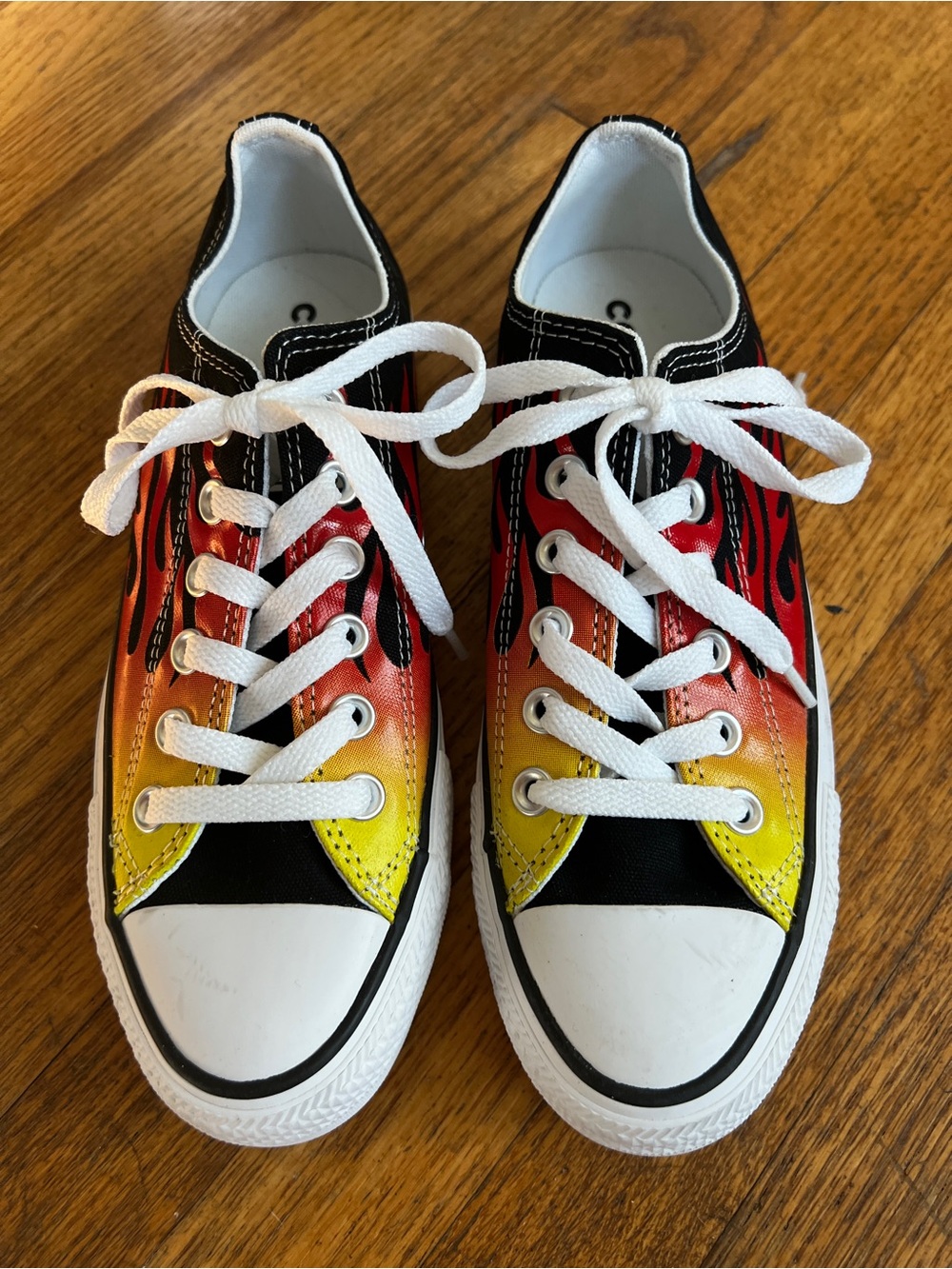 Flame Print Low-Top Canvas Sneakers - Red, Orange & Yellow